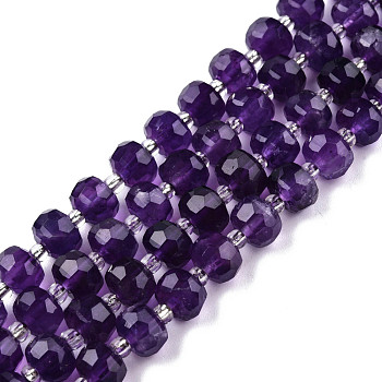 Natural Amethyst Beads Strands, with Seed Beads, Faceted, Rondelle, 8x6mm, Hole: 1mm, about 20~22pcs/strand, 7.09 inch(18cm)