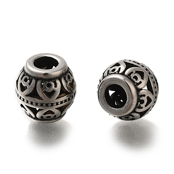 304 Stainless Steel European Beads, Large Hole Beads, Rondelle, Antique Silver, 10x9.5mm, Hole: 4mm