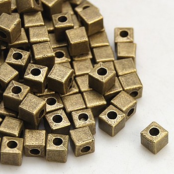 Tibetan Silver Spacer Beads, Lead Free, Cadmium Free and Nickel Free, Cube, Antique Bronze, about 4mm long, 4mm wide, 4mm thick, hole: 1.5mm.