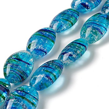 Handmade Lampwork Beads Strands, Oval, Deep Sky Blue, 25x16.5x10.5mm, Hole: 1.2mm, about 15pcs/strand, 14.37 inch(36.5cm)