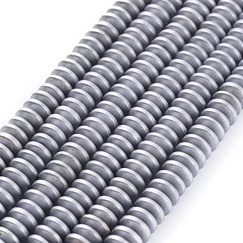 Electroplate Non-magnetic Synthetic Hematite Heishi Beads Strands, Flat Round/Disc, Platinum Plated, 8x3mm, Hole: 1mm, about 76pcs/strand, 10 inch