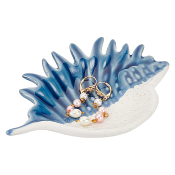 Conch Shape Ceramic Jewelry Plates, Storage Tray for Rings, Necklaces, Earring, Marine Blue, 107x145x23mm