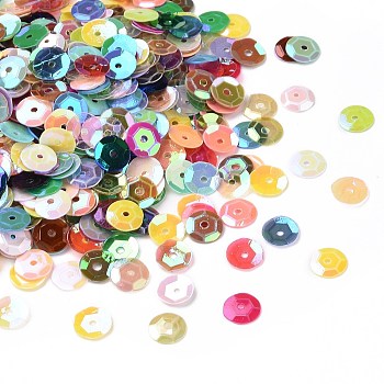 Plastic Loose Semi-cupped Sequins, Color Paillettes, Center Hole, AB Color, Mixed Color, 6~7mm, Hole: 1mm