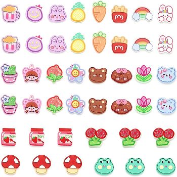 CHGCRAFT 80Pcs 20 Style Printed Acrylic Cabochons, Cherry & Strawberry & Carrot, Mixed Color, 15~24x15~23x2~2.5mm, 4pcs/style