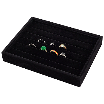 Wooden Cuboid Jewelry Rings Displays, Covered with Velvet, with Sponge Inside, Black, 20x15x3.2cm