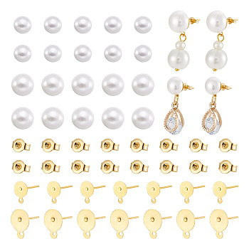 DIY Earring Making Kit, Including Acrylic Imitation Pearl Beads, 304 Stainless Steel Ear Nuts, Iron Stud Earring Settings, Golden, 4~12x3~11x2~8mm, Hole: 0.8~1.2mm