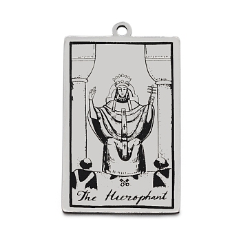 201 Stainless Steel Pendants, Laser Engraved Pattern, Tarot Card Pendants, The Hierophant or the Pope V, 40x24x1mm, Hole: 2mm