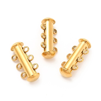 Ion Plating(IP) 304 Stainless Steel Slide Lock Clasps, Peyote Clasps, 3-Strand, 6-Hole, Tube, Golden, 20x10x6.5mm, Hole: 1.7mm