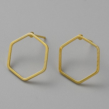 Golden Brass Hollow Geometry Stud Earrings, Hexagon, 18x16mm