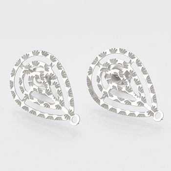 304 Stainless Steel Stud Earring Findings, with Loop, Teardrop, Stainless Steel Color, 22.5x14mm, Hole: 1mm, pin: 0.7mm.