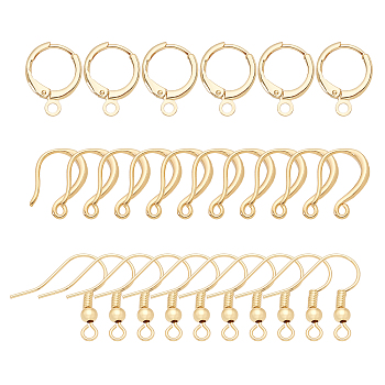 CHGCRAFT Brass Earring Hooks, with Huggie Hoop Earring Findings, Real 18K Gold Plated, Brass Earring Hooks: 20pcs