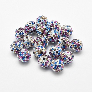 Handmade Polymer Clay Rhinestone Beads, Round, Colorful, 10mm, Hole: 1.5mm