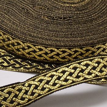 Polyester Ribbons, with Tie Pattern, Gold, 1/2 inch(14mm), 33yards/roll(30.1752m/roll)