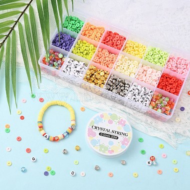 DIY Heishi Bracelet Making Kit, Including Polymer Clay Disc & Acrylic &  Plastic Flat Round Beads, Elastic Thread, Mixed Color, Beads: 6~7x1~4mm,  Hole: 1.3~2mm, 3984Pcs/set