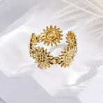 Sun 304 Stainless Steel Open Cuff Ring Components, Rhinestone Pad Ring Setting, Ion Plating(IP), Real 18K Gold Plated, Fit for 0.8mm and 1.6mm Rhinestone, Adjustable(RJEW-F174-02G)