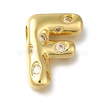 Brass with Cubic Zirconia Pendants, Cadmium Free & Nickel Free & Lead Free, Letter F, Letter F, 21x16x7mm, Hole: 4mm(KK-Q818-03F-G)