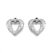 201 Stainless Steel Pendants, Heart, Stainless Steel Color, 22x21x3mm, Hole: 1.6mm(STAS-N099-15)