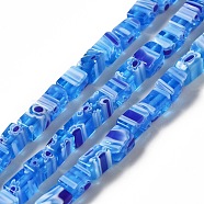 Handmade Millefiori Glass Beads Strands, Cuboid, Dodger Blue, 5~6x4x3.5~4mm, Hole: 1mm, about 64pcs/strand, 14.88''(37.8cm)(LAMP-F026-01A)