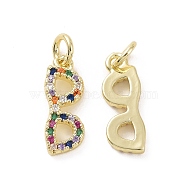 Brass Micro Pave Colorful Cubic Zirconia Pendants, with Jump Ring, Glasses Charms, Real 18K Gold Plated, 16.7x6x2mm, Hole: 3.2mm(KK-E068-VF159)