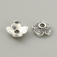 Tibetan Style Alloy Bead Cap, Flower, 4-Petal, Antique Silver, 8x8x3mm, Hole: 1.6mm, 50pcs/bag(FIND-CJC0004-41AS-05)