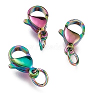 Ion Plating(IP) 304 Stainless Steel Lobster Claw Clasps, With Jump Ring, Rainbow Color, 12x7x3.5mm, Hole: 3mm, Jump Ring: 5x0.6mm(STAS-G240-01D-C)