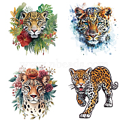 PET Heat Transfer Film Logo Stickers Set, for DIY T-Shirt, Bags, Hats, Jackets, Leopard, 220x231~245mm, 4pcs/set(DIY-WH0230-083)