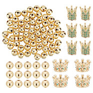 Nbeads 60Pcs Brass Beads, Long-Lasting Plated, with 10Pcs 2 Style Brass Micro Pave Cubic Zirconia European Beads, Large Hole Beads, Crown, Golden, 12x10x9.5mm, Hole: 2mm(KK-NB0001-51G)