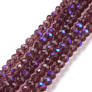 Electroplate Glass Beads Strands, Half Rainbow Plated, Faceted, Rondelle, Purple, 3x2mm, Hole: 0.8mm, about 150~155pcs/strand, 15~16 inch(38~40cm)(EGLA-A034-T2mm-L14)