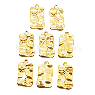 201 Stainless Steel Pendants, Rectangle with Abstract Face, Golden, 25.5x15x2mm, Hole: 1.4mm(STAS-S105-LA432)