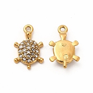 Ion Plating(IP) 316 Surgical Stainless Steel with Crystal Rhinestone Charms, Turtle, Real 18K Gold Plated, 13x8x3mm, Hole: 1mm(STAS-G305-06G)
