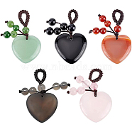 BENECREAT 5pcs 5 style Natural Gemstone Pendant Decorations, with Braided Nylon Cord, Heart, 45~50mm, Hole: 5~7mm, 1pc/style(G-BC0001-45)