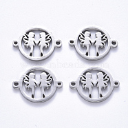 201 Stainless Steel Links Connectors, Laser Cut, Flat Round with Fairy, Stainless Steel Color, 15x20x1.5mm, Hole: 1.6mm(STAS-S114-26)