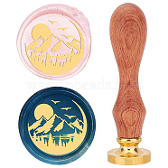 Brass Wax Seal Stamps with Rosewood Handle, for DIY Scrapbooking, Mountain Pattern, 25mm(AJEW-WH0412-0042)