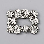 Alloy Crystal Rhinestone Shoe Buckle Clips, Rectangle with Flower, Platinum, 60.5x46.5x10.5mm(FIND-WH0097-94P)