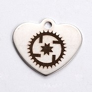 Stainless Steel Heart Pendants, with Flat Round Pattern, Stainless Steel Color, 21x24x1mm, Hole: 2mm(STAS-L165-E13)