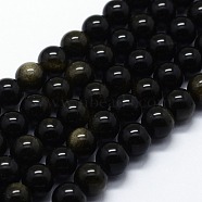 Natural Golden Sheen Obsidian Beads Strands, Round, 6mm, Hole: 0.8mm, about 63pcs/strand,  14.76 inch(37.5cm)(G-I199-14-6mm)