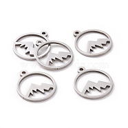 Non-Tarnish 201 Stainless Steel Laser Cut Pendants, Mountain, Stainless Steel Color, 17x14.5x1mm, Hole: 1.5mm.(STAS-S105-T901-1S)