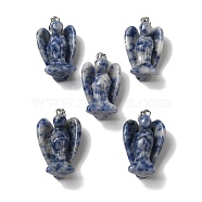 Natural Blue Spot Jasper Pendants, Angel Charms with Platinum Plated Alloy Snap on Bails, 31~31.5x17~18x12mm, Hole: 7.5x4mm(G-C095-03P-01)