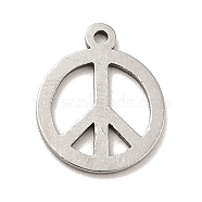 201 Stainless Steel Pendants, Flat Round with Peace Symbol, Stainless Steel Color, 14x11.5x1mm, Hole: 1mm(STAS-P312-04P)