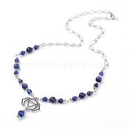Natural Sodalite Pendant Necklaces, with Alloy Findings, 24.4 inch(62cm)(NJEW-P191-B06)