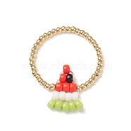Glass & Brass Braided Fruit Finger Ring for Women, Colorful, Watermelon Pattern, US Size 11(20.6mm)(RJEW-TA00047-03)