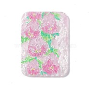 Embossed Flower Printed Acrylic Pendants, Rectangle Charms, Pearl Pink, 39.5x28.5x2.3mm, Hole: 1.6mm(MACR-J121-04B)