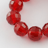 Transparent Glass Bead Strands, Faceted(96 Facets), Round, Red, 8mm, Hole: 1mm, about 72pcs/strand, 21.8 inch(GLAA-R095-8mm-22)