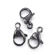 304 Stainless Steel Lobster Claw Clasps, Parrot Trigger Clasps, Electrophoresis Black, 13x8x4mm, Hole: 1.5mm(STAS-H353-E-02B)