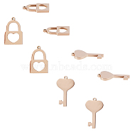 Unicraftale 304 Stainless Steel Charms, Laser Cut, Polishing, Key and Lock, Rose Gold, 17~20x13mm, Hole: 1mm, 12pcs/box(STAS-UN0012-03RG)