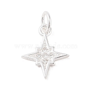 925 Sterling Silver Pave Clear Cubic Zirconia Star Charms, with Jump Rings & 925 Stamp, Silver, 13x11x1.5mm, Hole: 3.5mm(STER-K181-01A-S)
