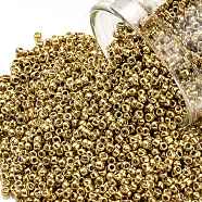 TOHO Round Seed Beads, Japanese Seed Beads, (557) Gold Metallic, 15/0, 1.5mm, Hole: 0.7mm, about 15000pcs/50g(SEED-XTR15-0557)