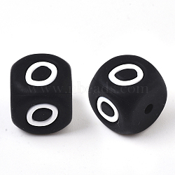 Food Grade Eco-Friendly Silicone Beads, Horizontal Hole, Chewing Beads For Teethers, DIY Nursing Necklaces Making, Cube, Black, Letter.O, 12x12x12mm, Hole: 2mm(X-SIL-T055-O)