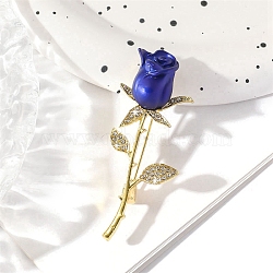 Rose Alloy Enamel Brooches, with Rhinestone Beads, Blue, 62x24mm(PW-WG7E3FB-02)