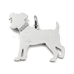 304 Stainless Steel Pendants, with Jump Ring and Glitter, Stamping Blank Tag, Dog Charm, Stainless Steel Color, 23x26x1mm, Hole: 4mm(STAS-E205-12P)